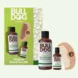 The Original Beard Care Kit includes Beard Shampoo & Conditioner, nourishing Beard Oil, and a wooden comb. It comes in green packaging with product images and signature Bulldog branding.